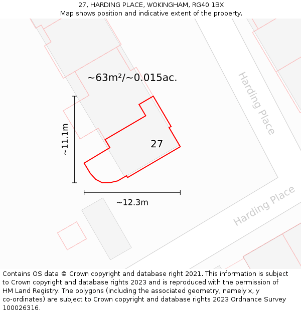 27, HARDING PLACE, WOKINGHAM, RG40 1BX: Plot and title map