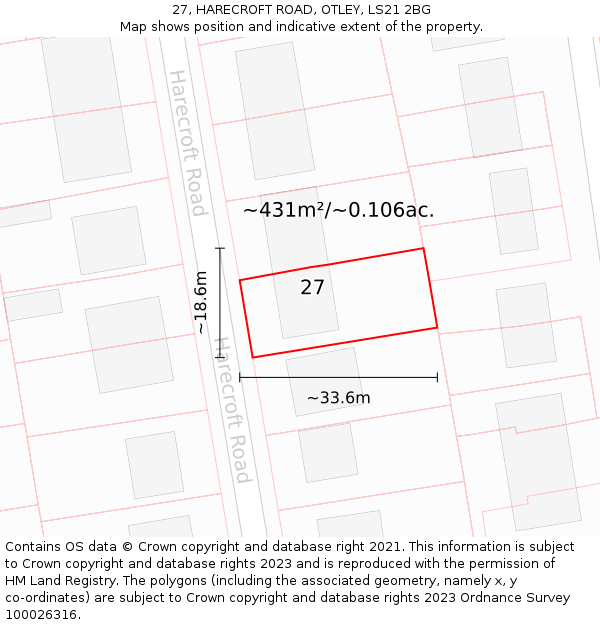27, HARECROFT ROAD, OTLEY, LS21 2BG: Plot and title map