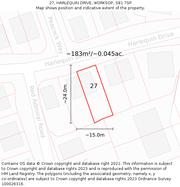 27, HARLEQUIN DRIVE, WORKSOP, S81 7SP: Plot and title map