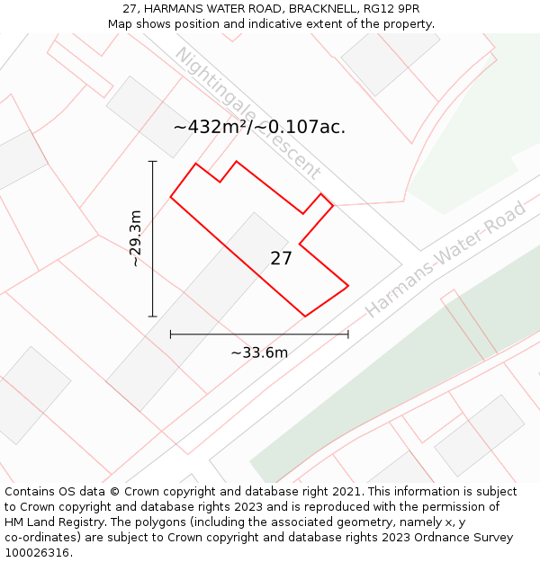 27, HARMANS WATER ROAD, BRACKNELL, RG12 9PR: Plot and title map