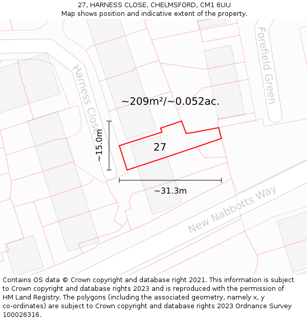 27, HARNESS CLOSE, CHELMSFORD, CM1 6UU: Plot and title map