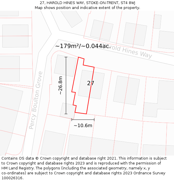 27, HAROLD HINES WAY, STOKE-ON-TRENT, ST4 8WJ: Plot and title map