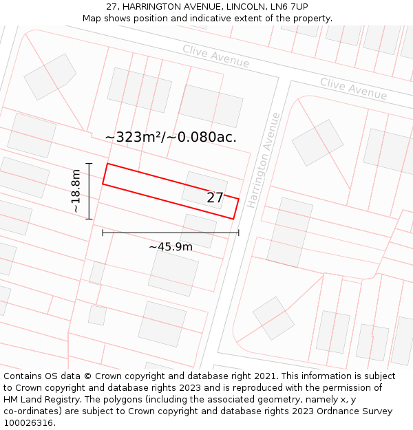 27, HARRINGTON AVENUE, LINCOLN, LN6 7UP: Plot and title map