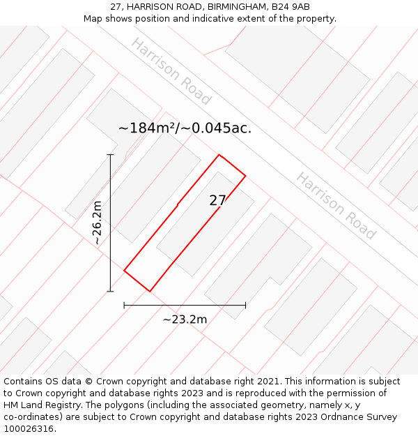 27, HARRISON ROAD, BIRMINGHAM, B24 9AB: Plot and title map