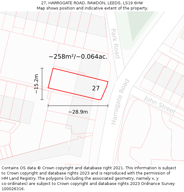 27, HARROGATE ROAD, RAWDON, LEEDS, LS19 6HW: Plot and title map