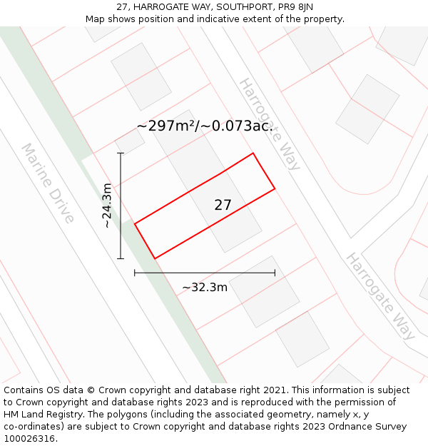 27, HARROGATE WAY, SOUTHPORT, PR9 8JN: Plot and title map