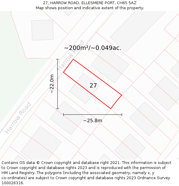 27, HARROW ROAD, ELLESMERE PORT, CH65 5AZ: Plot and title map
