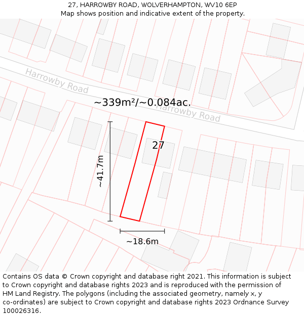 27, HARROWBY ROAD, WOLVERHAMPTON, WV10 6EP: Plot and title map