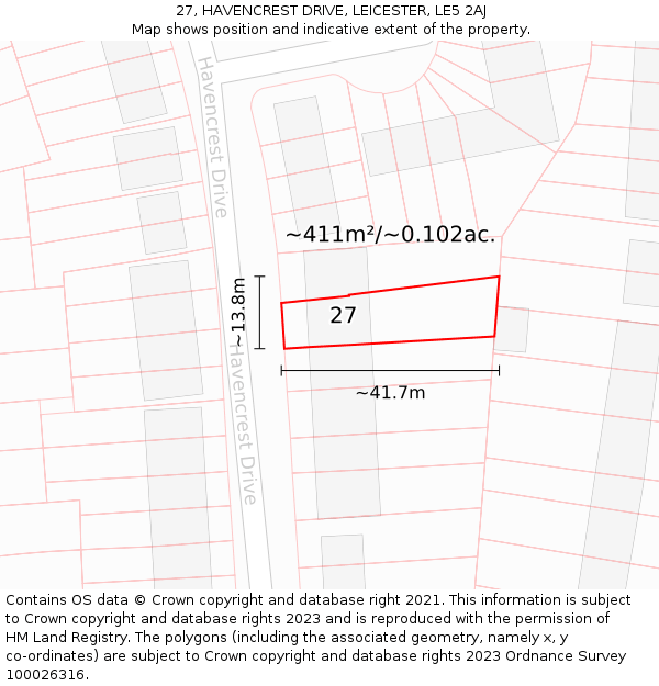 27, HAVENCREST DRIVE, LEICESTER, LE5 2AJ: Plot and title map