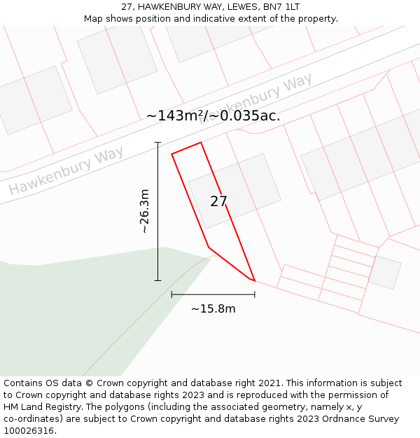 27, HAWKENBURY WAY, LEWES, BN7 1LT: Plot and title map