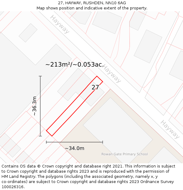 27, HAYWAY, RUSHDEN, NN10 6AG: Plot and title map