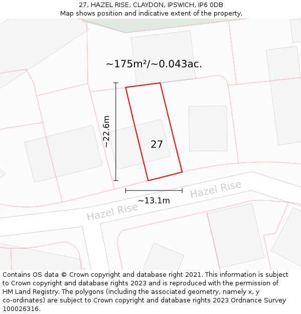 27, HAZEL RISE, CLAYDON, IPSWICH, IP6 0DB: Plot and title map