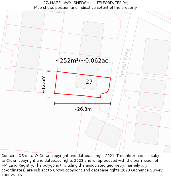 27, HAZEL WAY, SNEDSHILL, TELFORD, TF2 9HJ: Plot and title map