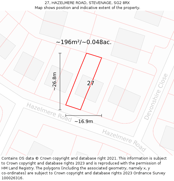 27, HAZELMERE ROAD, STEVENAGE, SG2 8RX: Plot and title map
