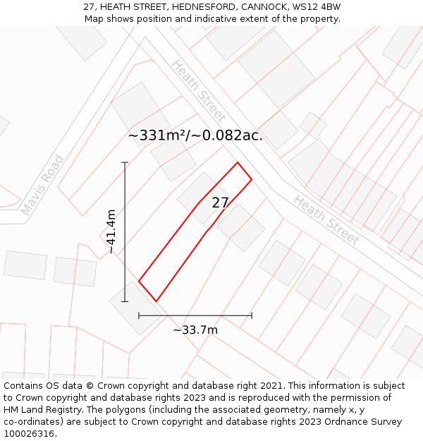 27, HEATH STREET, HEDNESFORD, CANNOCK, WS12 4BW: Plot and title map