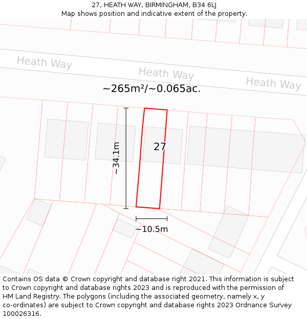 27, HEATH WAY, BIRMINGHAM, B34 6LJ: Plot and title map