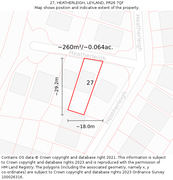 27, HEATHERLEIGH, LEYLAND, PR26 7QF: Plot and title map