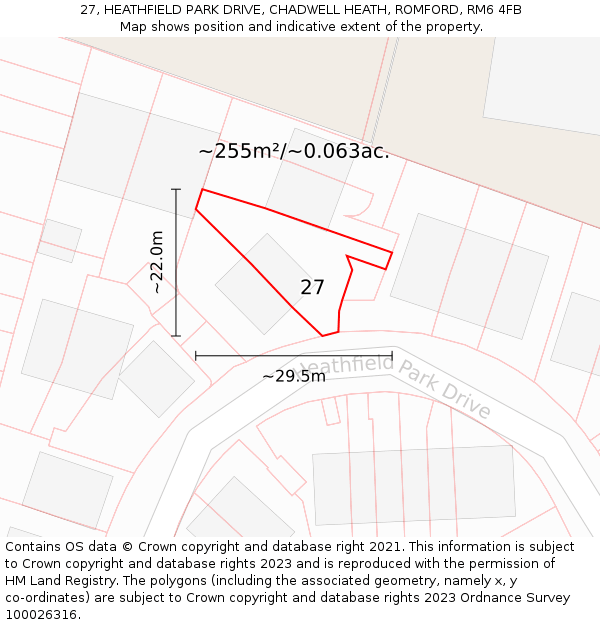 27, HEATHFIELD PARK DRIVE, CHADWELL HEATH, ROMFORD, RM6 4FB: Plot and title map