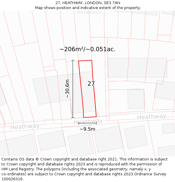 27, HEATHWAY, LONDON, SE3 7AN: Plot and title map