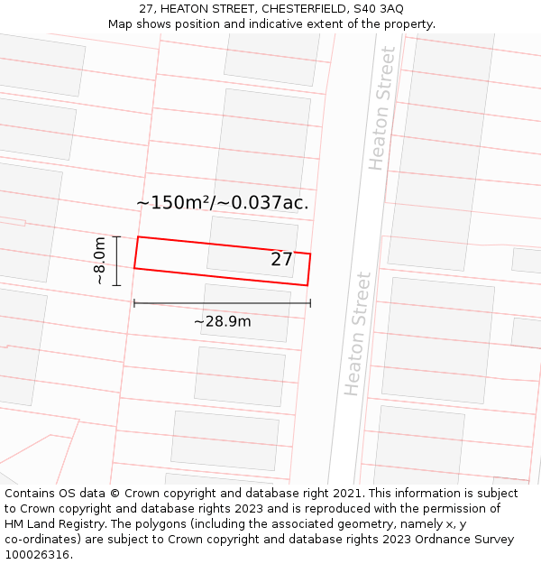 27, HEATON STREET, CHESTERFIELD, S40 3AQ: Plot and title map