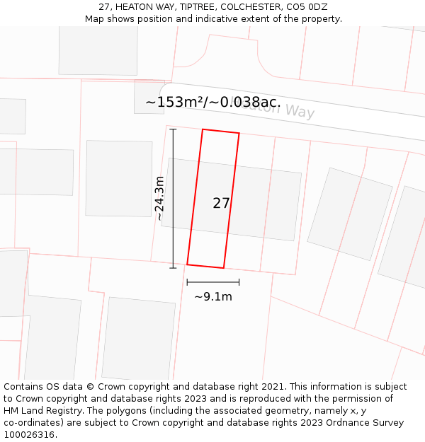 27, HEATON WAY, TIPTREE, COLCHESTER, CO5 0DZ: Plot and title map