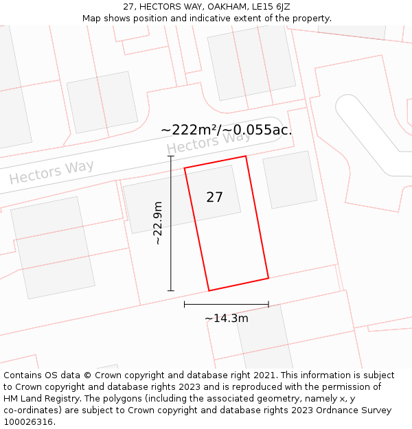 27, HECTORS WAY, OAKHAM, LE15 6JZ: Plot and title map