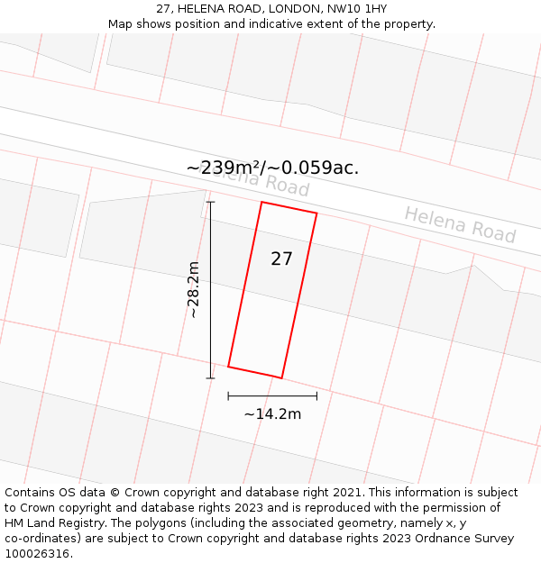 27, HELENA ROAD, LONDON, NW10 1HY: Plot and title map