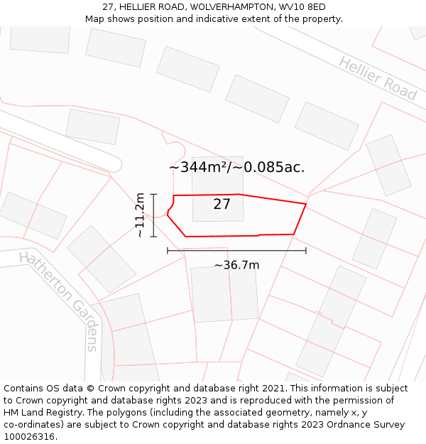 27, HELLIER ROAD, WOLVERHAMPTON, WV10 8ED: Plot and title map