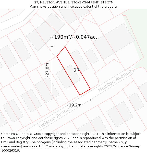 27, HELSTON AVENUE, STOKE-ON-TRENT, ST3 5TN: Plot and title map