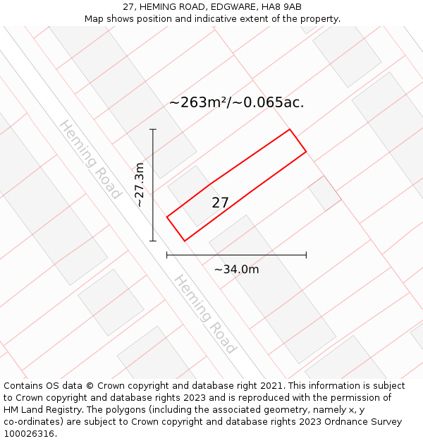 27, HEMING ROAD, EDGWARE, HA8 9AB: Plot and title map