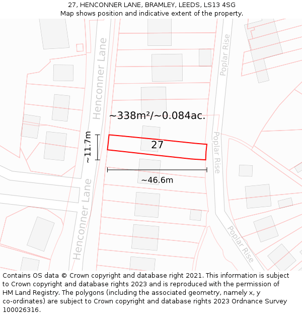 27, HENCONNER LANE, BRAMLEY, LEEDS, LS13 4SG: Plot and title map