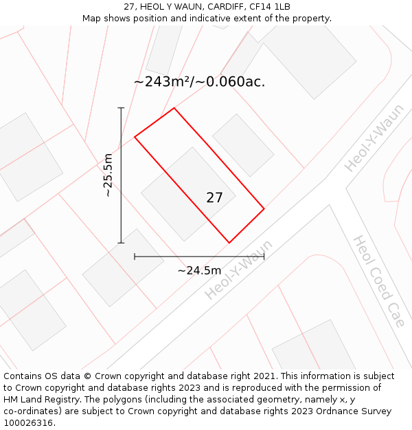 27, HEOL Y WAUN, CARDIFF, CF14 1LB: Plot and title map