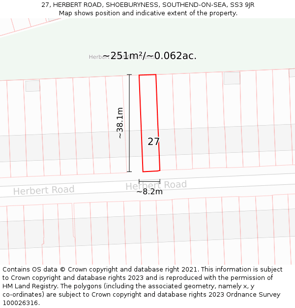 27, HERBERT ROAD, SHOEBURYNESS, SOUTHEND-ON-SEA, SS3 9JR: Plot and title map