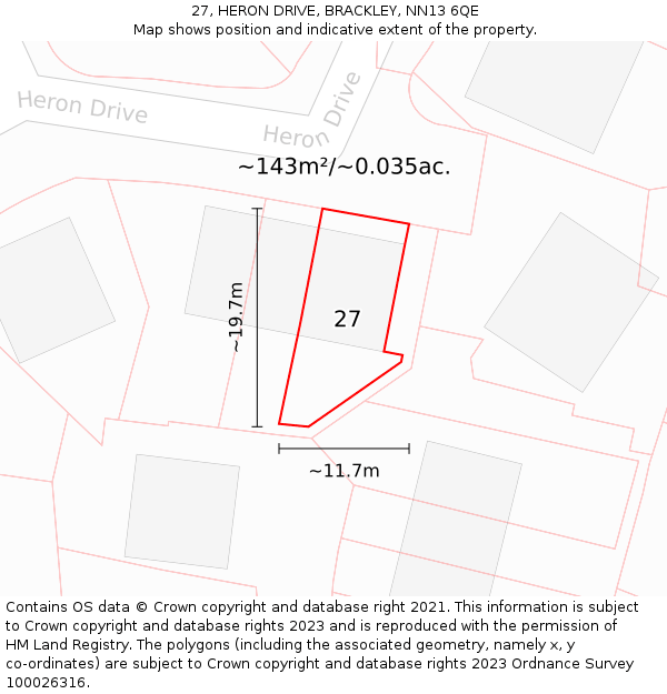 27, HERON DRIVE, BRACKLEY, NN13 6QE: Plot and title map