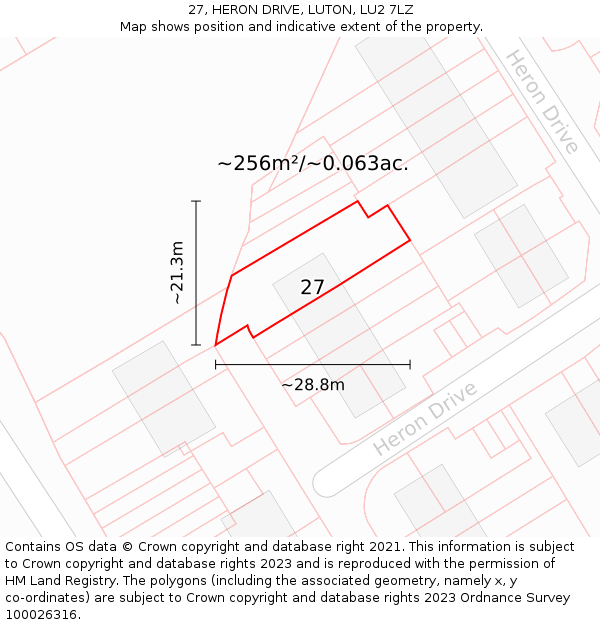 27, HERON DRIVE, LUTON, LU2 7LZ: Plot and title map