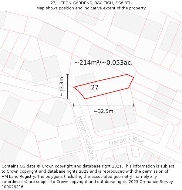 27, HERON GARDENS, RAYLEIGH, SS6 9TU: Plot and title map