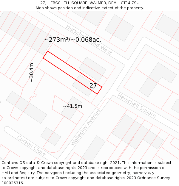27, HERSCHELL SQUARE, WALMER, DEAL, CT14 7SU: Plot and title map