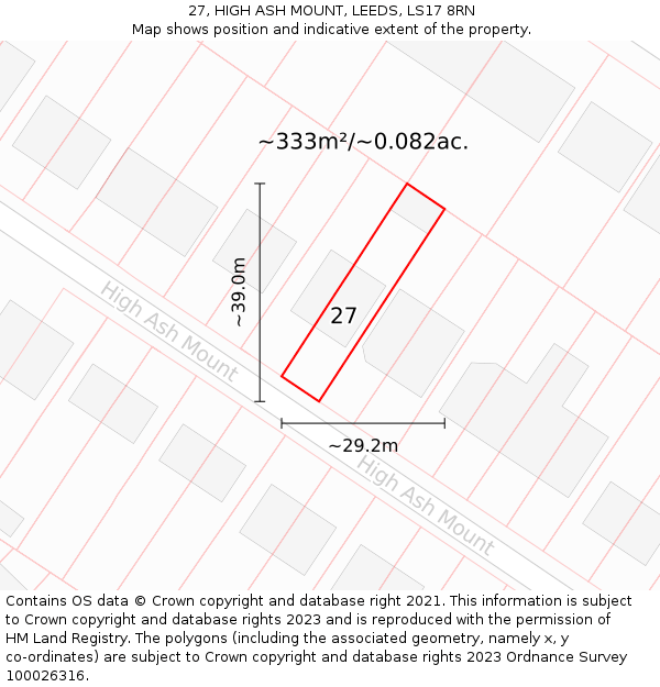 27, HIGH ASH MOUNT, LEEDS, LS17 8RN: Plot and title map