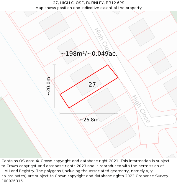 27, HIGH CLOSE, BURNLEY, BB12 6PS: Plot and title map
