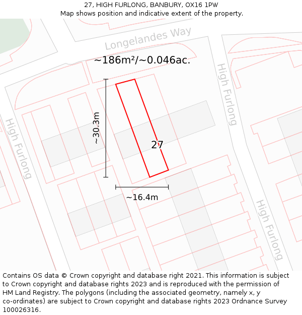 27, HIGH FURLONG, BANBURY, OX16 1PW: Plot and title map