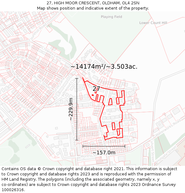 27, HIGH MOOR CRESCENT, OLDHAM, OL4 2SN: Plot and title map