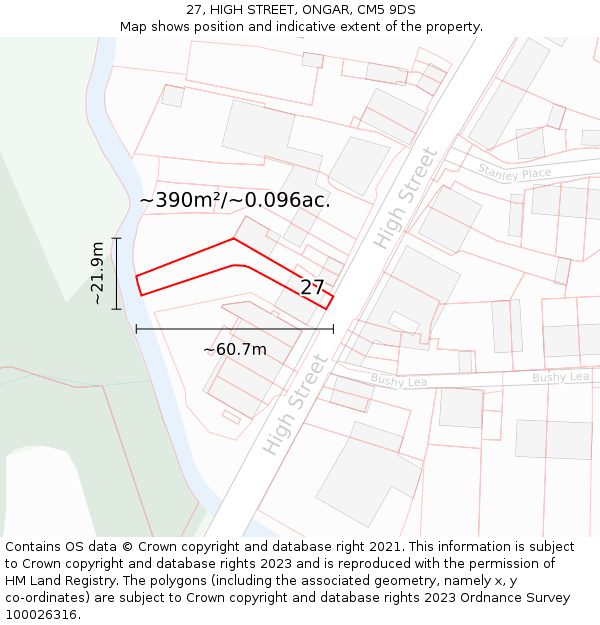 27, HIGH STREET, ONGAR, CM5 9DS: Plot and title map