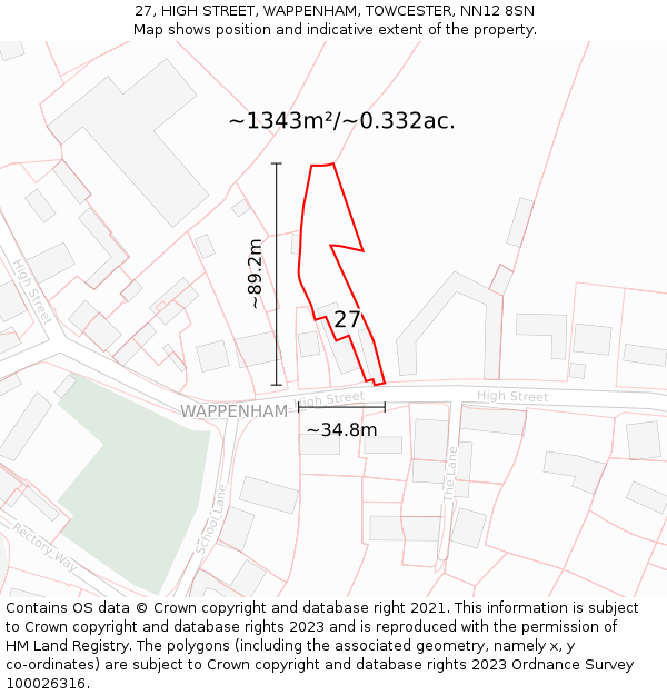 27, HIGH STREET, WAPPENHAM, TOWCESTER, NN12 8SN: Plot and title map
