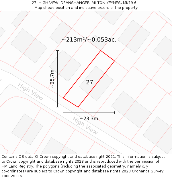 27, HIGH VIEW, DEANSHANGER, MILTON KEYNES, MK19 6LL: Plot and title map