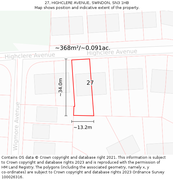 27, HIGHCLERE AVENUE, SWINDON, SN3 1HB: Plot and title map