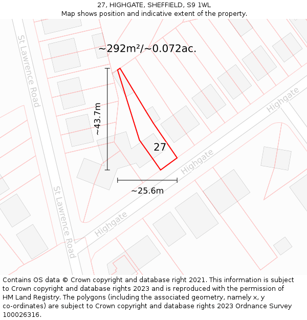 27, HIGHGATE, SHEFFIELD, S9 1WL: Plot and title map