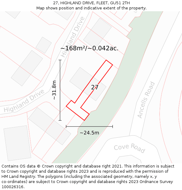 27, HIGHLAND DRIVE, FLEET, GU51 2TH: Plot and title map
