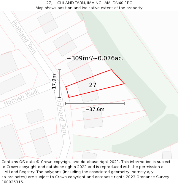 27, HIGHLAND TARN, IMMINGHAM, DN40 1PG: Plot and title map
