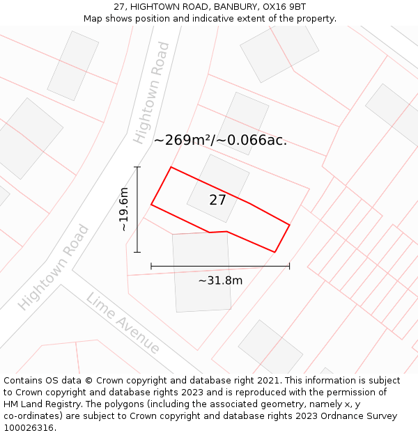 27, HIGHTOWN ROAD, BANBURY, OX16 9BT: Plot and title map