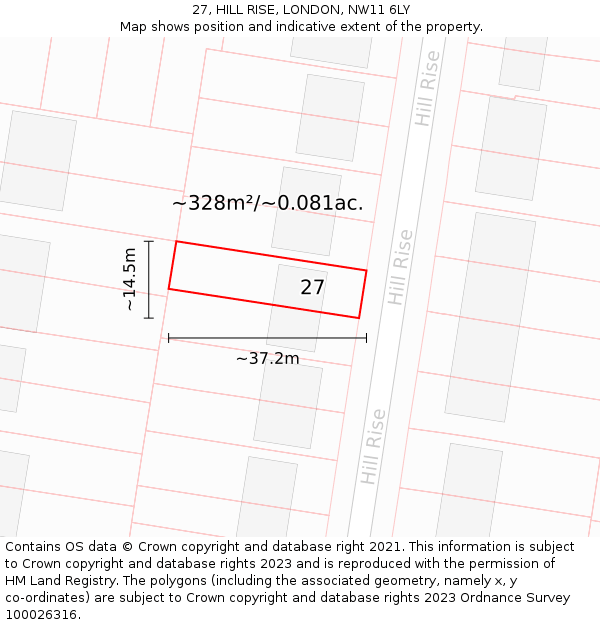 27, HILL RISE, LONDON, NW11 6LY: Plot and title map